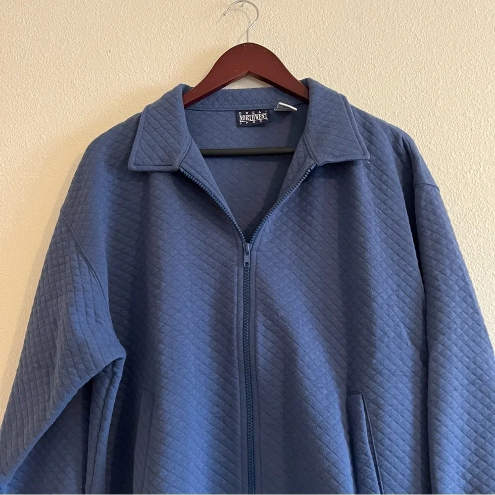 Great Northwest Mens Quilted Blue Zip Up Collar Jacket Size Medium